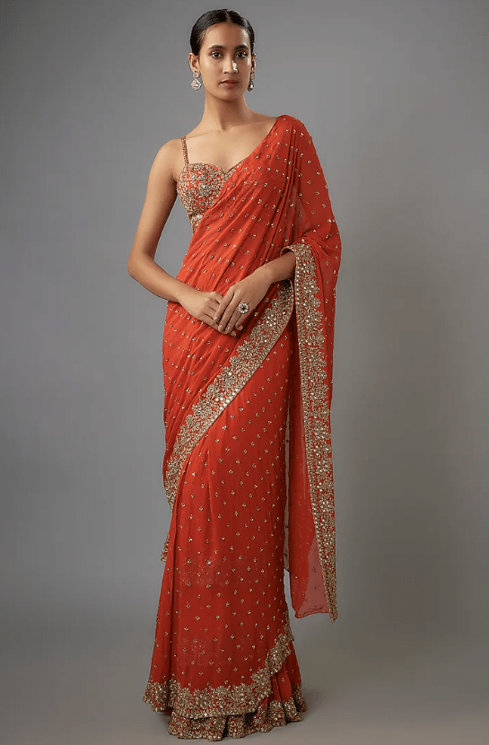 Red Georgette Saree Set