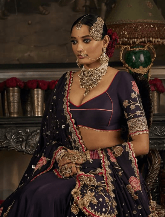 Deep purple silk lehenga - Image 3