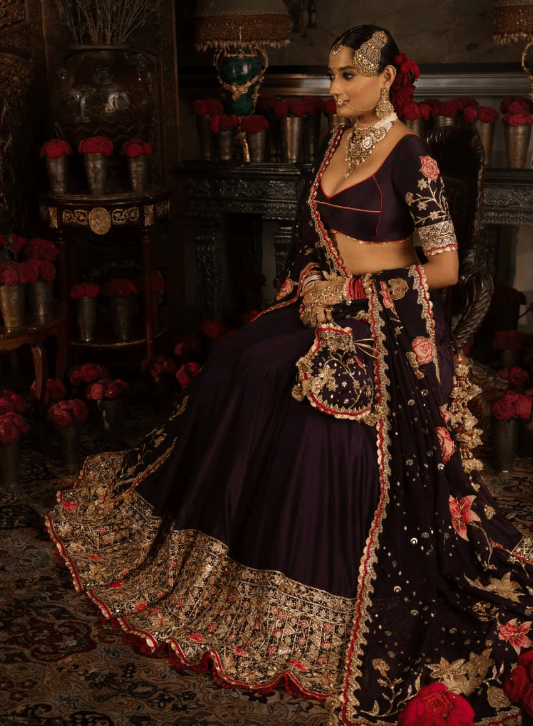 Deep purple silk lehenga - Image 4