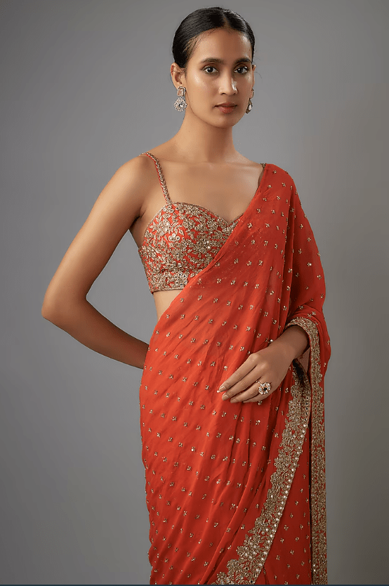 Red Georgette Saree Set - Image 3