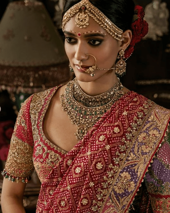 Deep red georgette saree - Image 3