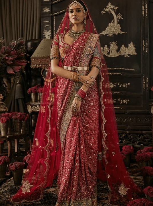 Deep red georgette saree - Image 4