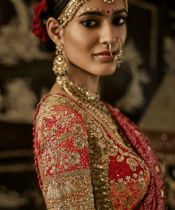 Deep red georgette saree - Image 6