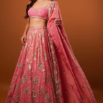 Pink-Gold Tissue Sequins Embroidered Lehenga Set