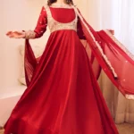 Meherbaan Maroon Satin Silk Lining Shantoon Ditsy Bloom Anarkali Set