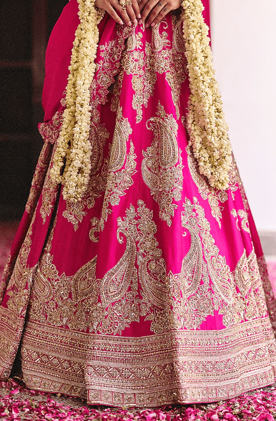 Fuchsia Pink Pure Silk Pearl & Zardosi Hand Embroidered Lehenga Set - Image 2