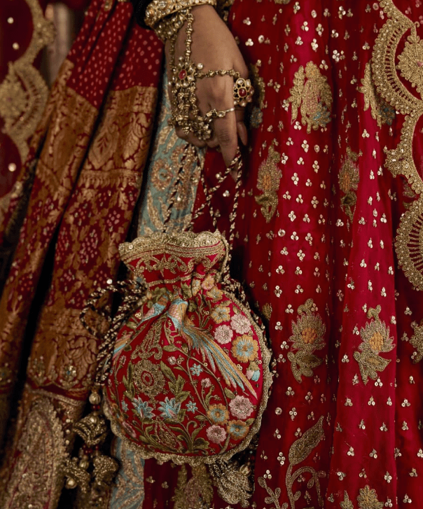 Deep red tulle and silk lehenga - Image 4