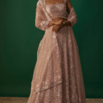 Pink Net Sequins Embroidered Kalidar Lehenga Set
