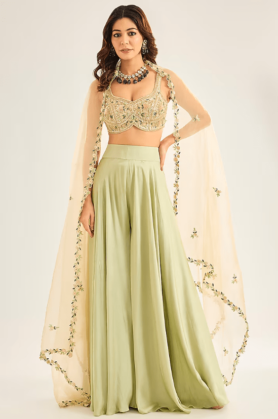 Sage Green Silk Sharara Set