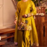 Priya Green Chanderi Embroidered Thread Round Nature Kurta Flared Pant Set