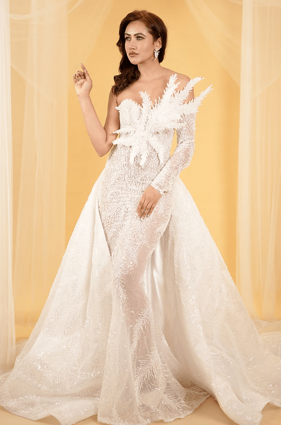 Ivory Tulle Crystal Embroidered Gown With Trail Lady Selection Inc Ivory Tulle Crystal Embroidered Gown With Trail Lady Selection Inc