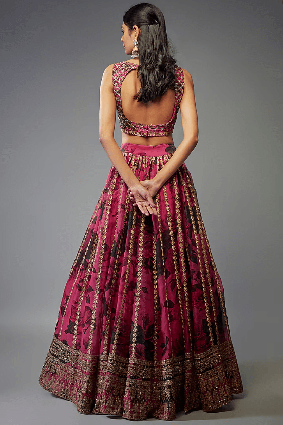 Plum Organza Floral Printed Lehenga Set - Image 2