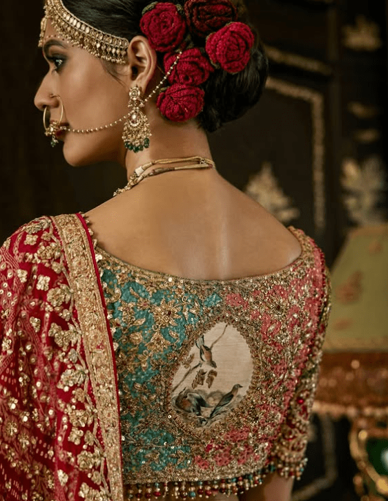 Deep red georgette saree - Image 6