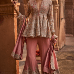 Peach Organza & Georgette Zardosi Embroidered Sharara Set