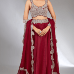 Red Organza Embroidered Lehenga Set
