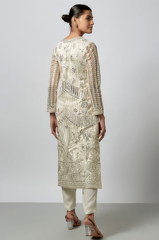 Ivory Net Resham Work Kurta Set - Image 2