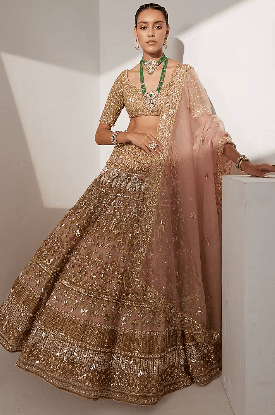 Blush Pink Net Sequins & Nalki Embroidered Lehenga Set