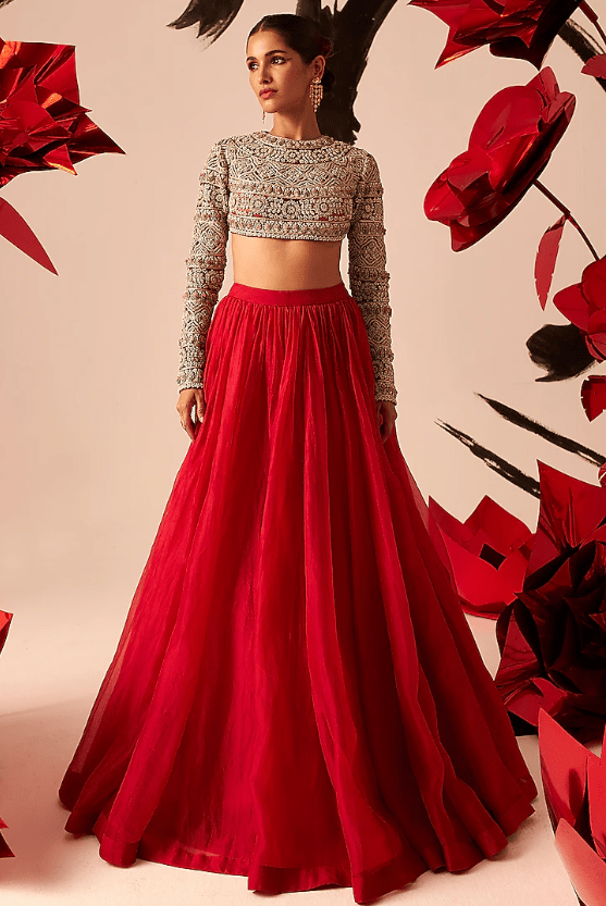 Red Organza & Net Lehenga Set