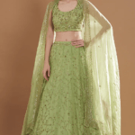Mint Green Net & Crepe Jaal Embroidered Lehenga Set
