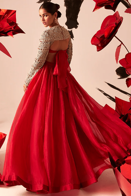 Red Organza & Net Lehenga Set - Image 2