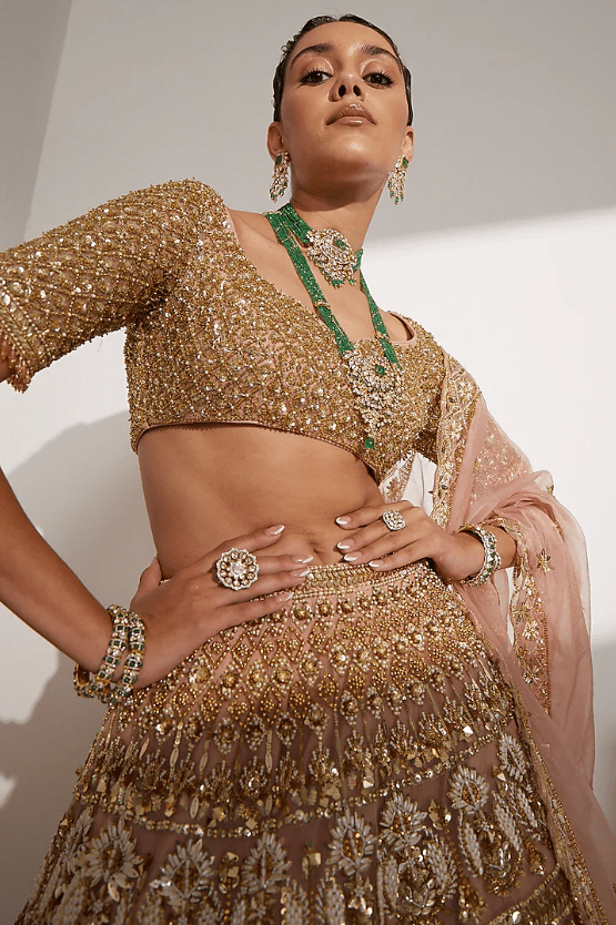 Blush Pink Net Sequins & Nalki Embroidered Lehenga Set - Image 3