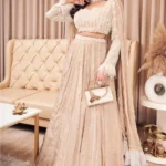 Beige Chanderi Lehenga Set With Choker Dupatta