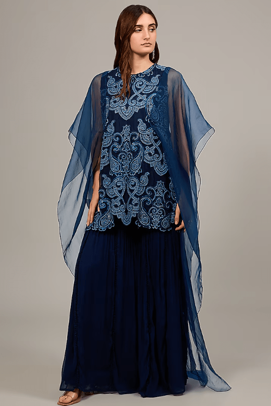 Blue Chiffon Sharara Set