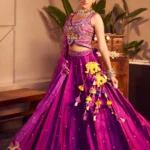 Aishwarya Purple Chanderi Embroidered Thread Elephant Patchwork Lehenga Set