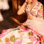 Naina Ivory Chanderi Embellished Floral Plunge V-Neck Handpainted Lehenga Set