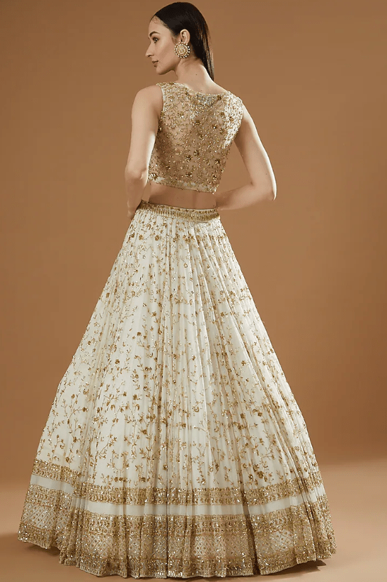 Off-White Net & Crepe Boota Embroidered Lehenga Set - Image 2