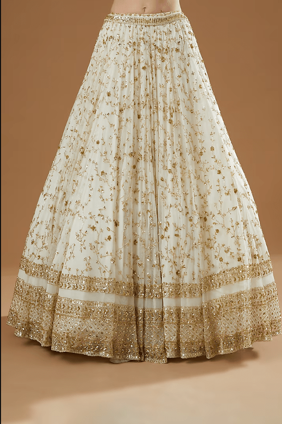 Off-White Net & Crepe Boota Embroidered Lehenga Set - Image 3