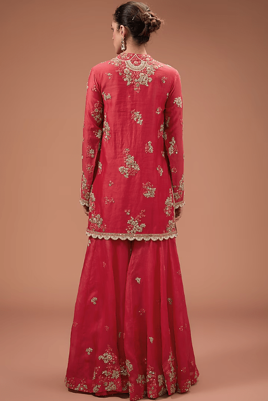 Pink Dupion Silk Dori Embroidered Sharara Set - Image 2