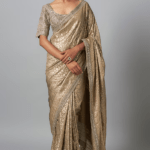 Peach Woven Silk Banarasi Saree Set
