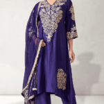 Purple Dupion Silk Embroidered Long Tunic Set