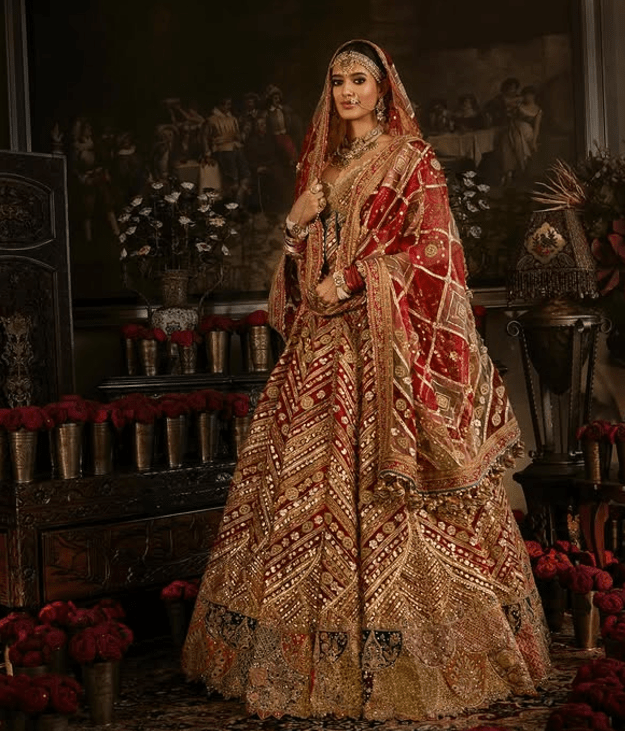 Deep red tulle lehenga