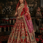 Red lehenga with floral bouquets