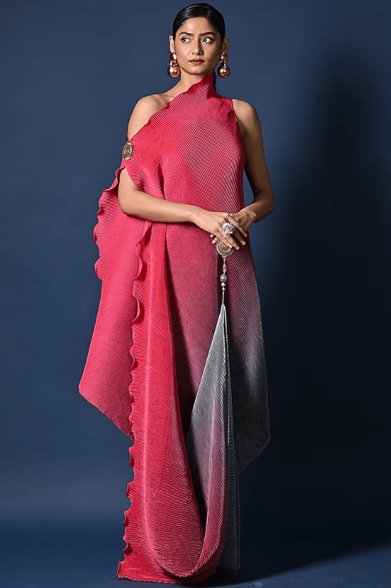 Fuchsia & Sage Green Ombre Pleated Polyester Draped Dress Lady Selection Inc Fuchsia & Sage Green Ombre Pleated Polyester Draped Dress Lady Selection Inc