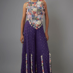 Purple Georgette Hand Embroidered Sharara Set