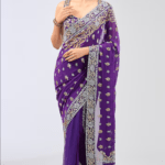 Purple Georgette Sequins Embroidered Saree Set