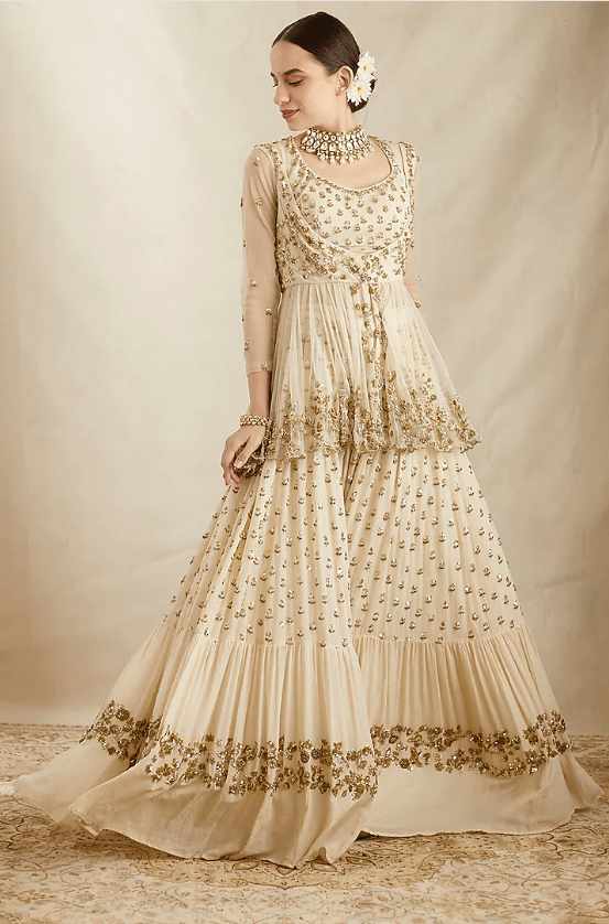 Off-White Crepe Sharara Set