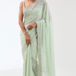 Aqua Georgette Bead Work Saree Set