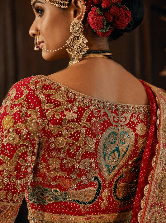 Red lehenga with tulle veil - Image 3