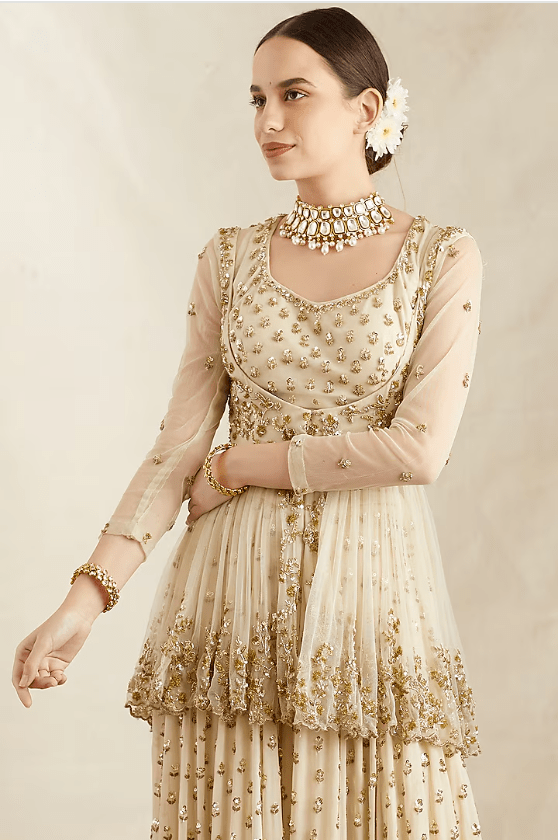 Off-White Crepe Sharara Set - Image 4