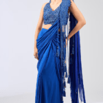 Royal Blue Georgette Pre-Stitched Saree Set