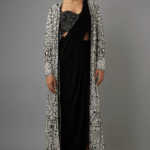 Black Georgette Kashmiri & Thread Embroidered Jacket Saree Set
