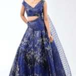 Cosmos Blue Metallic Stripe Draped Lehenga Set