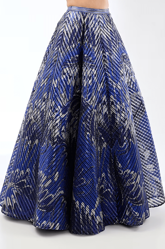 Cosmos Blue Metallic Stripe Draped Lehenga Set - Image 3