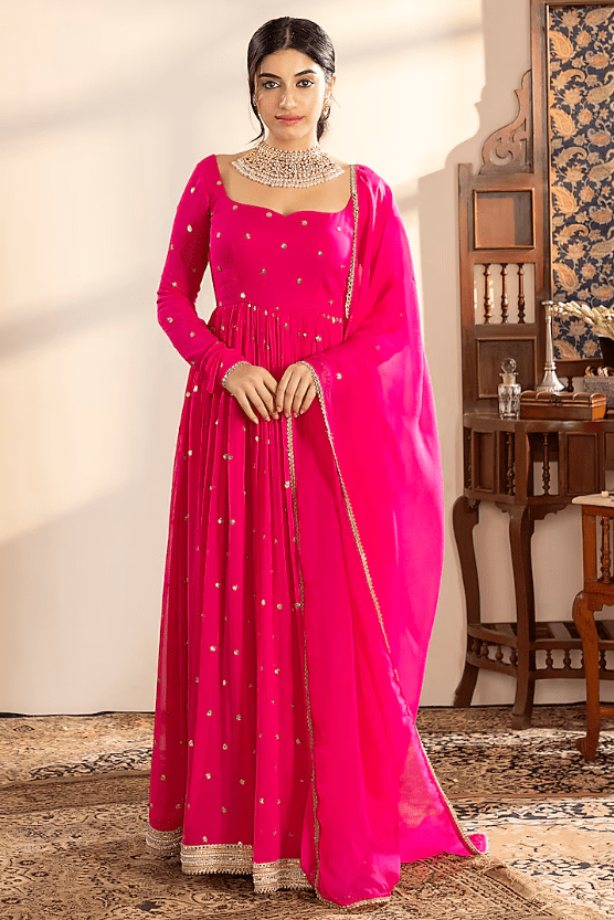 Pink Georgette Sequins Embroidered Anarkali Set