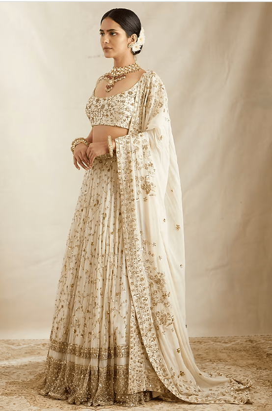 Off-White Net Boota embroidred Lehenga Set