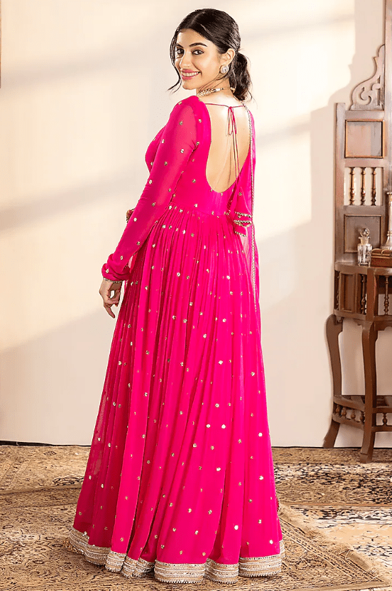 Pink Georgette Sequins Embroidered Anarkali Set - Image 2